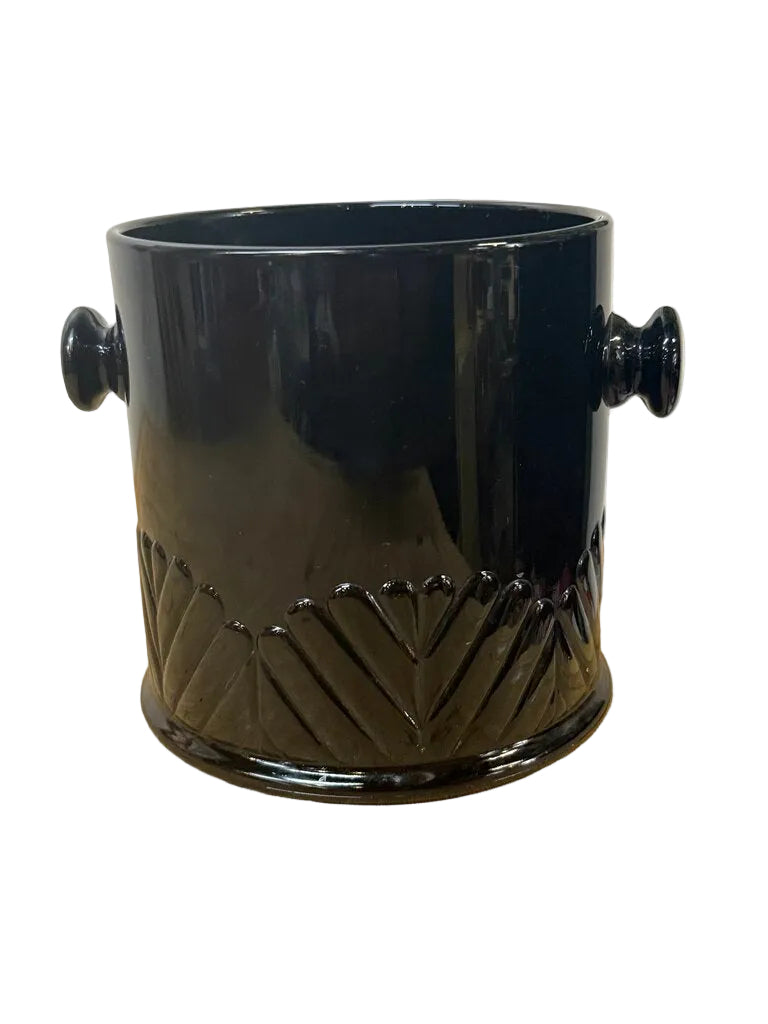 Fenton Black Ebony Art Glass 2 Handled Big Cookies Macaroon Jar
