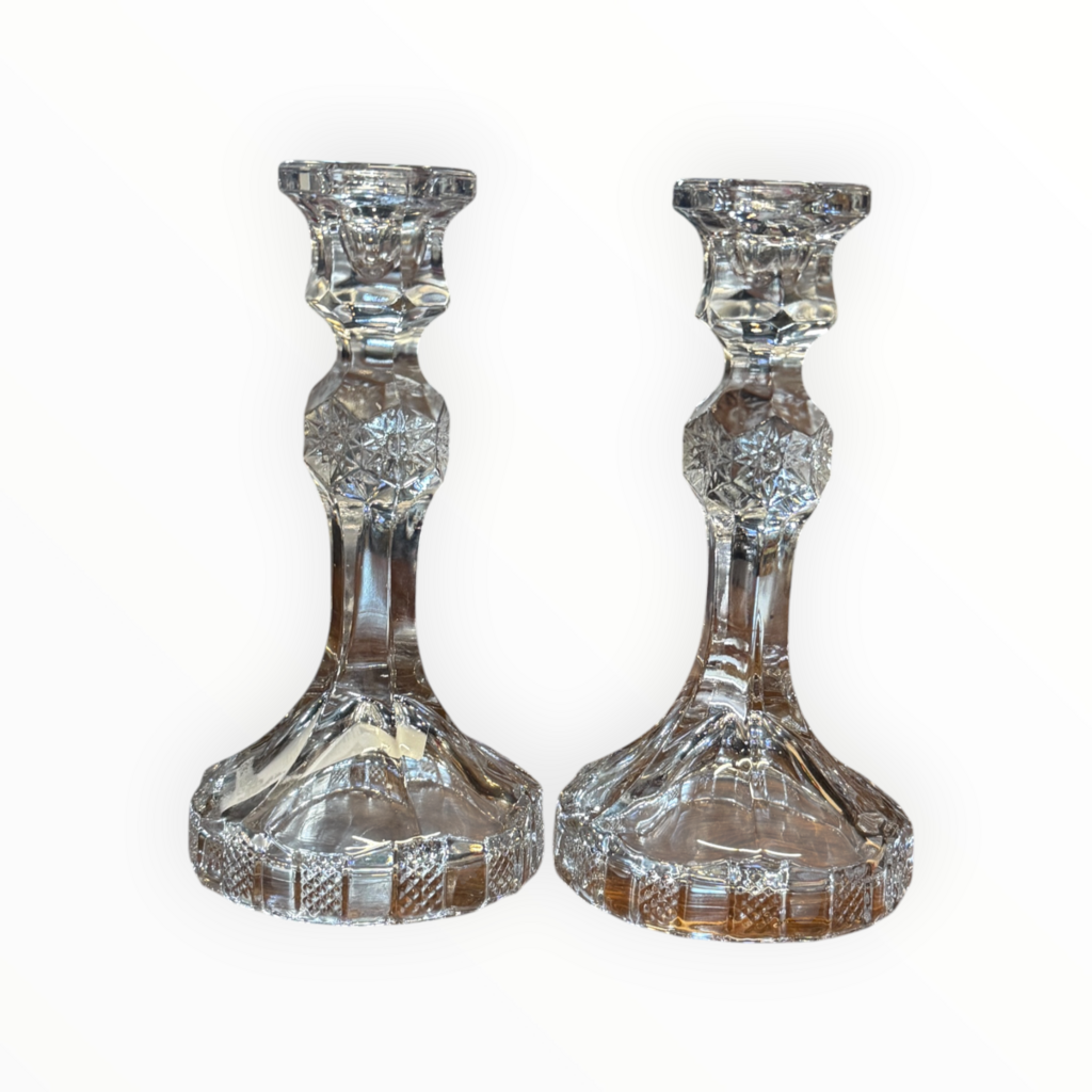 Vintage Pressed Glass Candlestick Pair