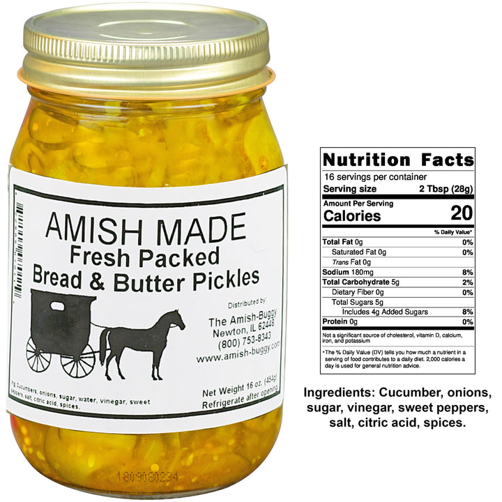 Amish Pickled Vegetables & Eggs 16 oz. Jar: Bread & Butter Pickles