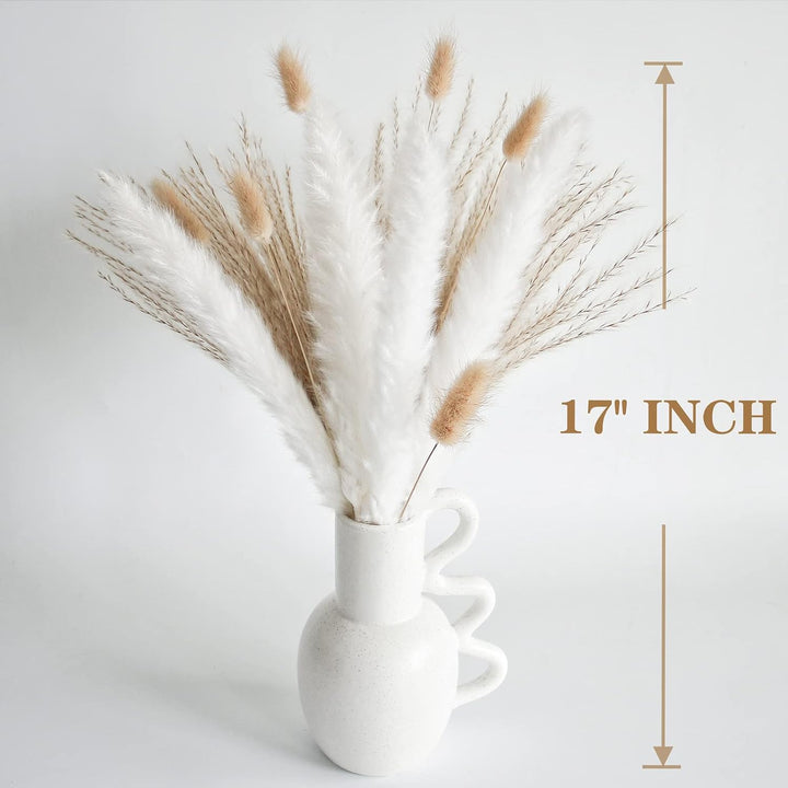 Natural Dried Pampas Grass Decor, 110 PCS Pampas Grass Contains White Bunny Tails Dried Flowers, Artificial Flowers for Bathroom Decor, Bathroom wall, Office Decor and Baby Shower Decorations