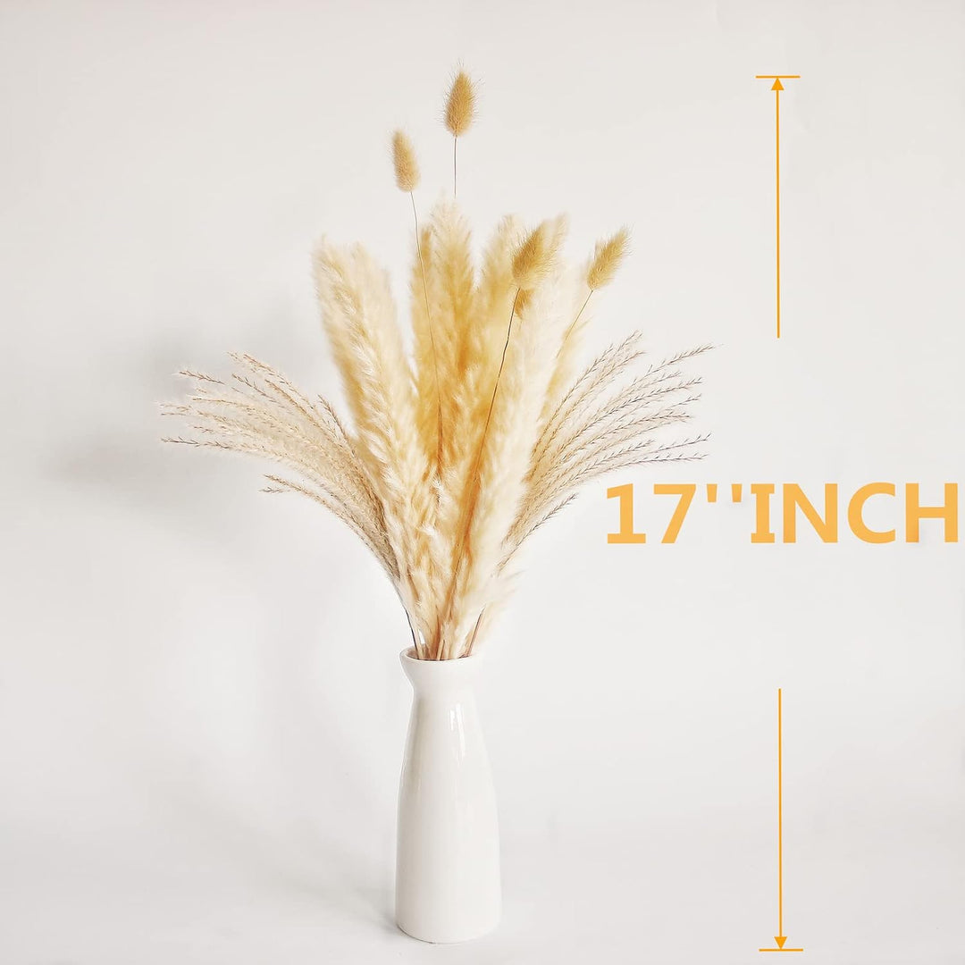 Natural Dried Pampas Grass Decor, 110 PCS Pampas Grass Contains White Bunny Tails Dried Flowers, Artificial Flowers for Bathroom Decor, Bathroom wall, Office Decor and Baby Shower Decorations