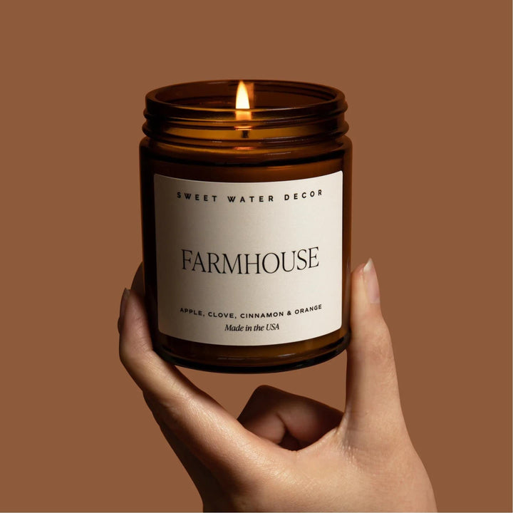Sweet Water Decor Hello Fall Candle, 9oz Amber Jar, Autumn Scents for Home