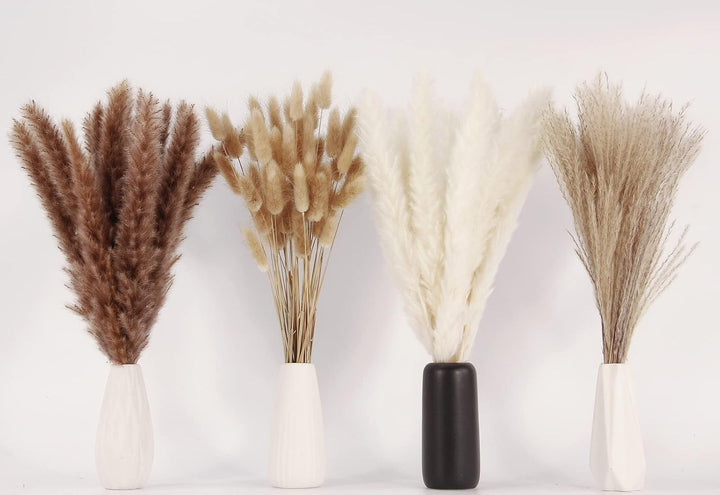 Natural Dried Pampas Grass Decor, 110 PCS Pampas Grass Contains White Bunny Tails Dried Flowers, Artificial Flowers for Bathroom Decor, Bathroom wall, Office Decor and Baby Shower Decorations