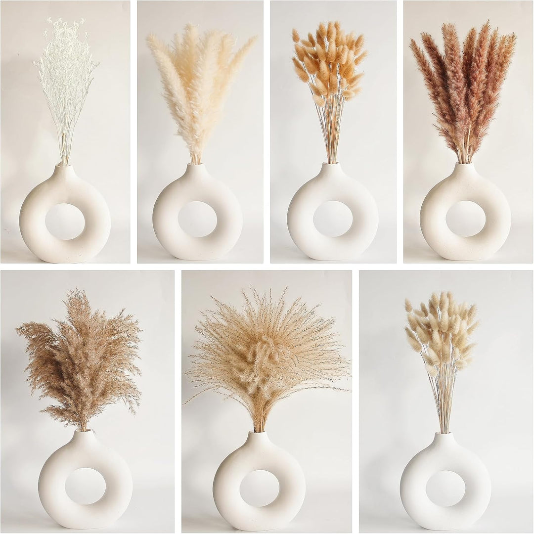 Natural Dried Pampas Grass Decor, 110 PCS Pampas Grass Contains White Bunny Tails Dried Flowers, Artificial Flowers for Bathroom Decor, Bathroom wall, Office Decor and Baby Shower Decorations