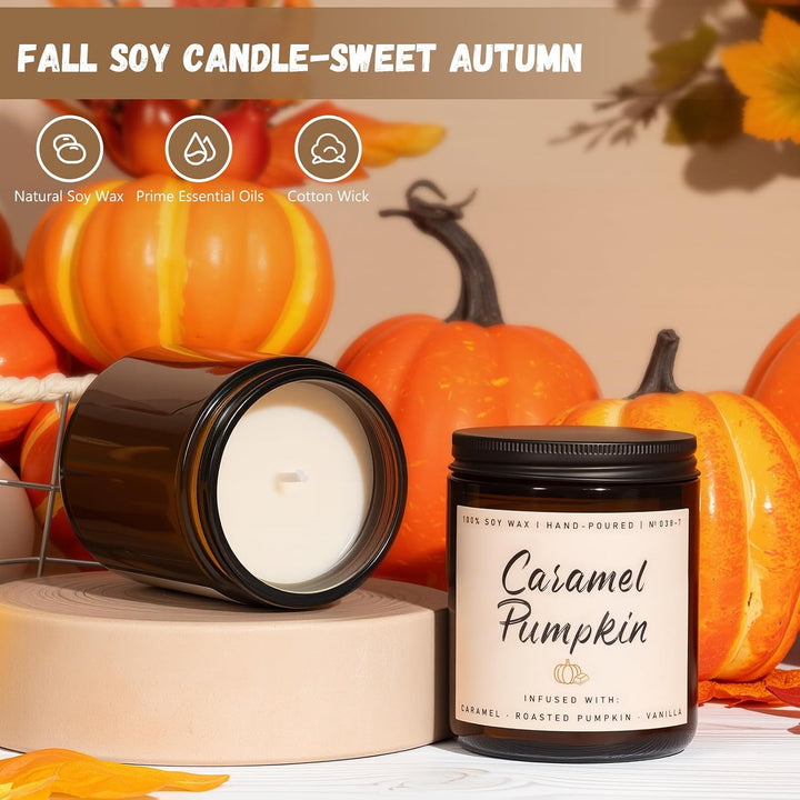 Fall Candles, Apple Pie Scented Candle for Home- Fall Scented Candles Gift Set for Women &amp; Men, Autumn Aromatherapy Candle for Holiday, Thanksgiving, Cozy Home Décor，Long-Lasting Fragrance，7 oz