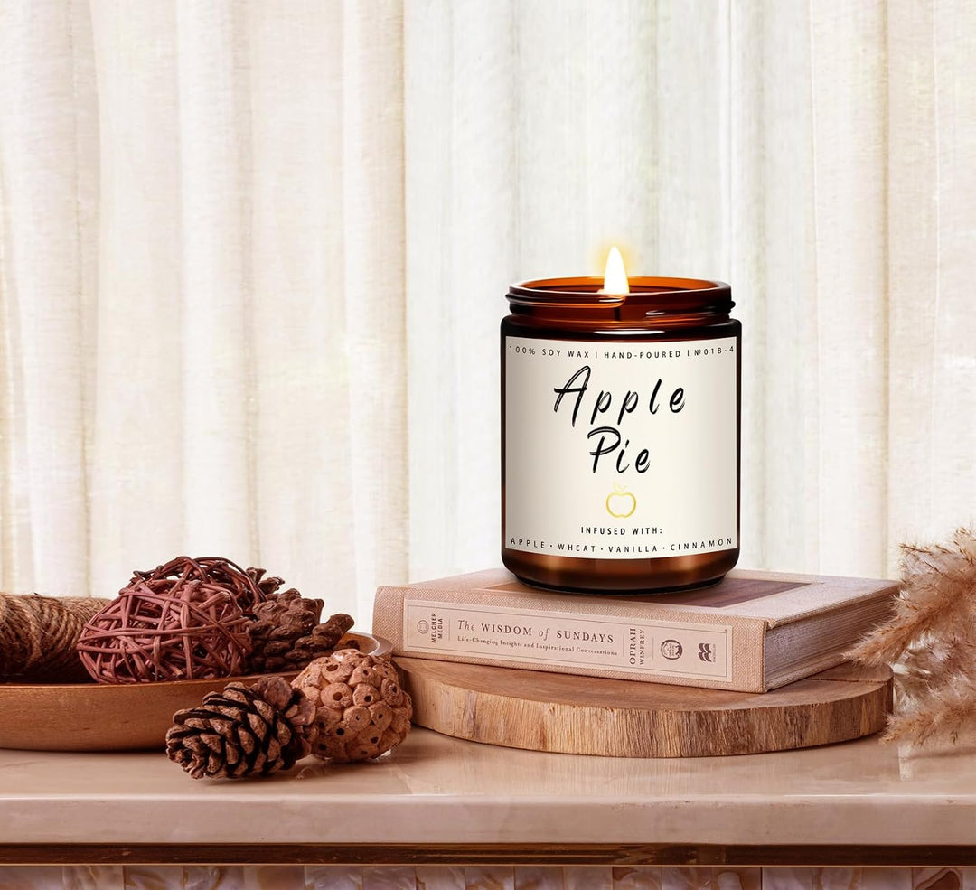 Fall Candles, Apple Pie Scented Candle for Home- Fall Scented Candles Gift Set for Women &amp; Men, Autumn Aromatherapy Candle for Holiday, Thanksgiving, Cozy Home Décor，Long-Lasting Fragrance，7 oz