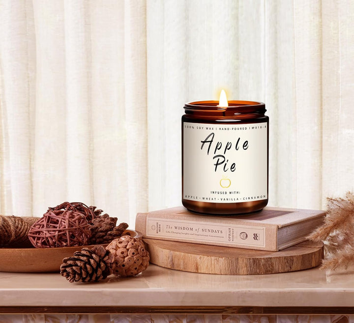 Fall Candles, Apple Pie Scented Candle for Home- Fall Scented Candles Gift Set for Women &amp; Men, Autumn Aromatherapy Candle for Holiday, Thanksgiving, Cozy Home Décor，Long-Lasting Fragrance，7 oz