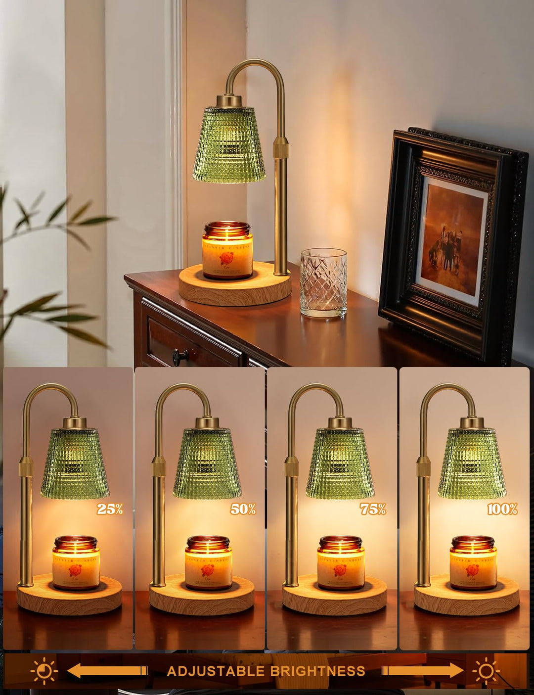 Rustic Candle Warmer Lamp with Timer, Dimmable Candle Warmer for Jar Candles, Height Adjustable Wax Melts Warmer, Birthday Gifts for Women Mom, House Warming Gifts New Home Decor