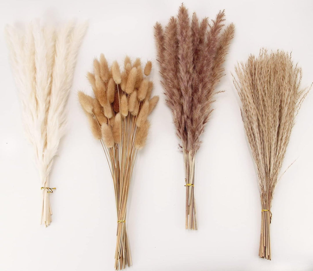 Natural Dried Pampas Grass Decor, 110 PCS Pampas Grass Contains White Bunny Tails Dried Flowers, Artificial Flowers for Bathroom Decor, Bathroom wall, Office Decor and Baby Shower Decorations