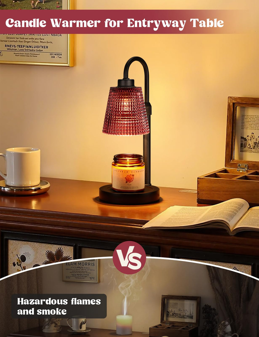 Rustic Candle Warmer Lamp with Timer, Dimmable Candle Warmer for Jar Candles, Height Adjustable Wax Melts Warmer, Birthday Gifts for Women Mom, House Warming Gifts New Home Decor