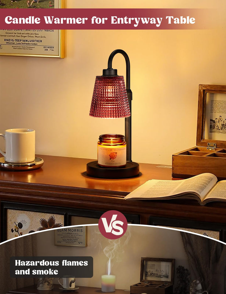 Rustic Candle Warmer Lamp with Timer, Dimmable Candle Warmer for Jar Candles, Height Adjustable Wax Melts Warmer, Birthday Gifts for Women Mom, House Warming Gifts New Home Decor