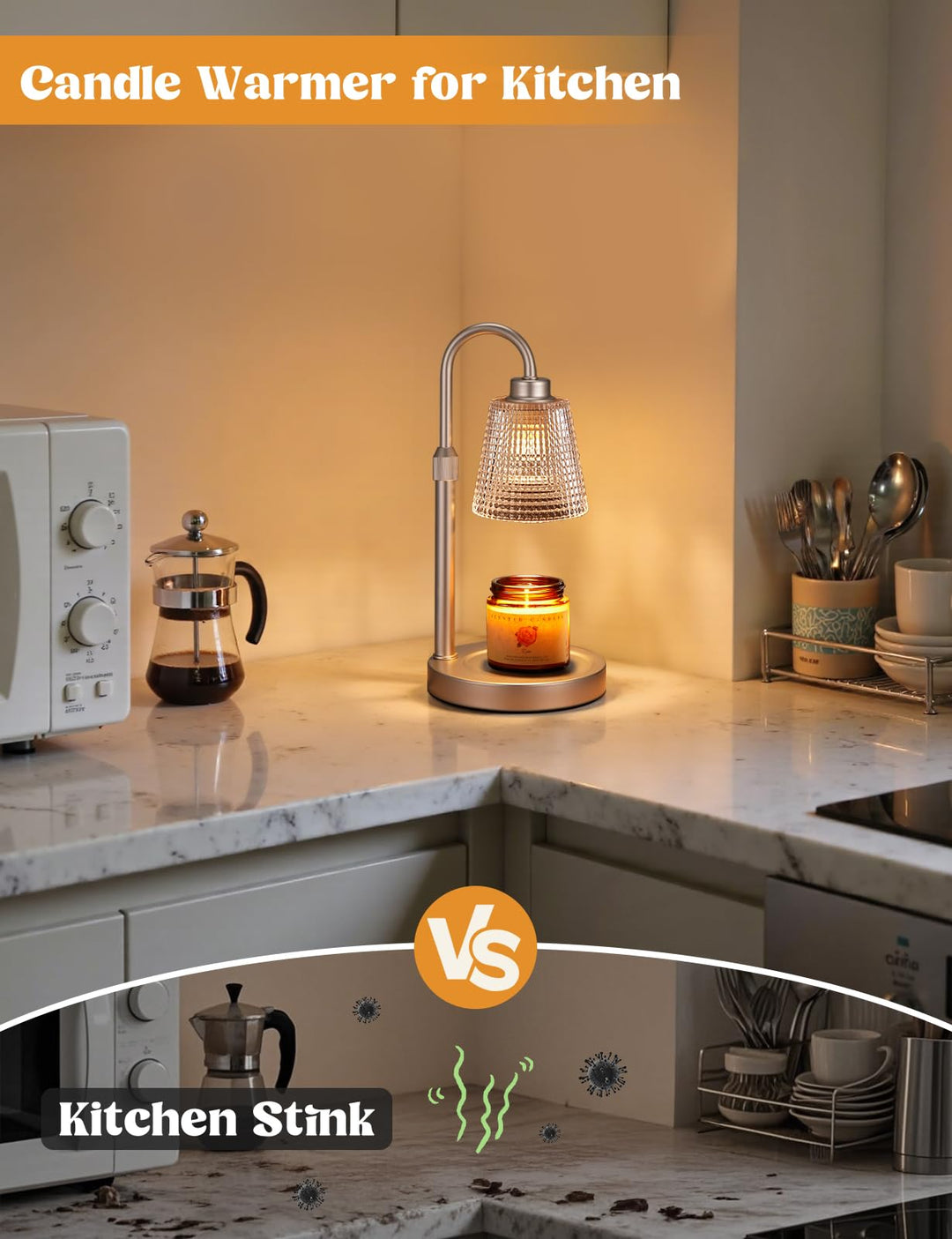Rustic Candle Warmer Lamp with Timer, Dimmable Candle Warmer for Jar Candles, Height Adjustable Wax Melts Warmer, Birthday Gifts for Women Mom, House Warming Gifts New Home Decor