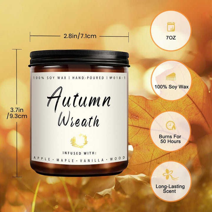 Fall Candles, Apple Pie Scented Candle for Home- Fall Scented Candles Gift Set for Women &amp; Men, Autumn Aromatherapy Candle for Holiday, Thanksgiving, Cozy Home Décor，Long-Lasting Fragrance，7 oz