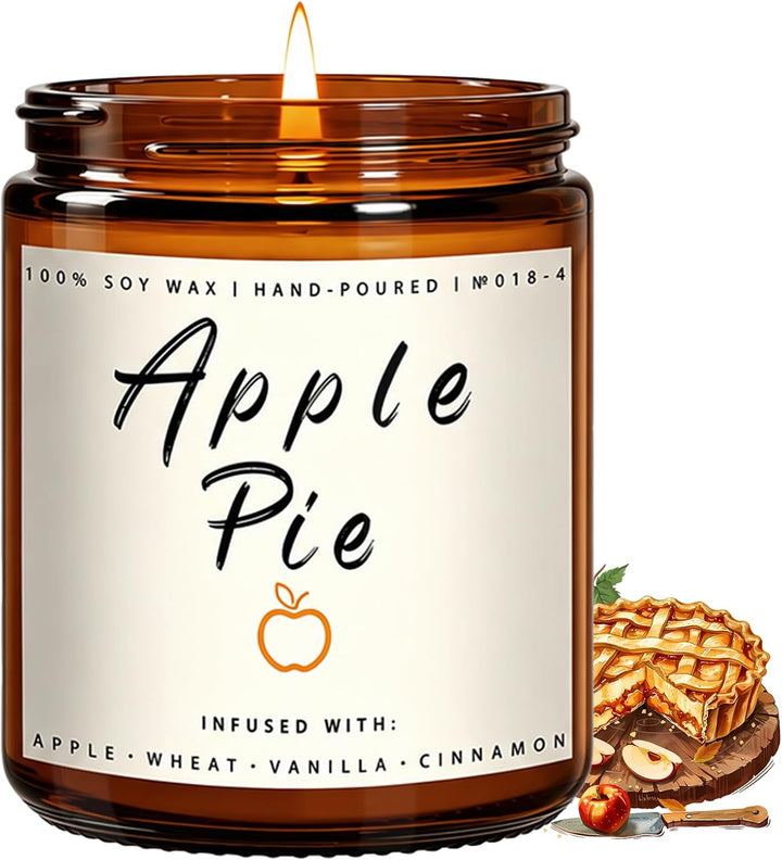 Fall Candles, Apple Pie Scented Candle for Home- Fall Scented Candles Gift Set for Women &amp; Men, Autumn Aromatherapy Candle for Holiday, Thanksgiving, Cozy Home Décor，Long-Lasting Fragrance，7 oz
