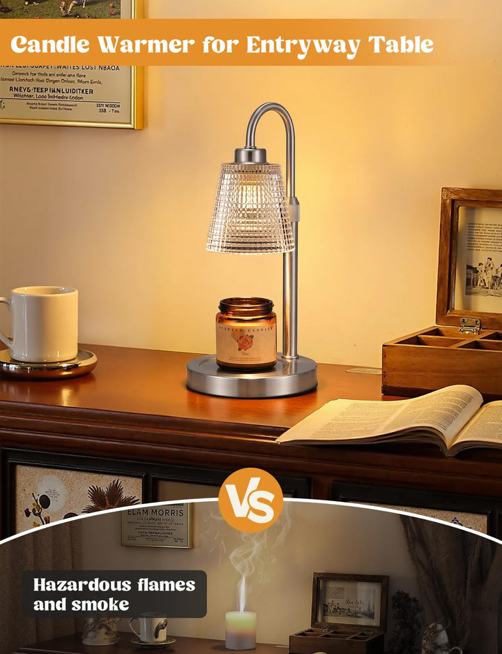 Rustic Candle Warmer Lamp with Timer, Dimmable Candle Warmer for Jar Candles, Height Adjustable Wax Melts Warmer, Birthday Gifts for Women Mom, House Warming Gifts New Home Decor