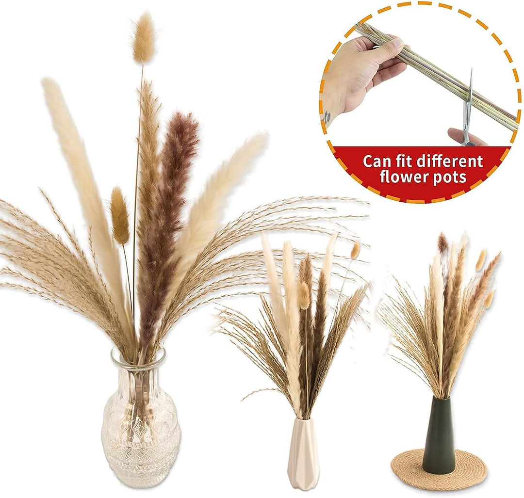 Natural Dried Pampas Grass Decor, 110 PCS Pampas Grass Contains White Bunny Tails Dried Flowers, Artificial Flowers for Bathroom Decor, Bathroom wall, Office Decor and Baby Shower Decorations