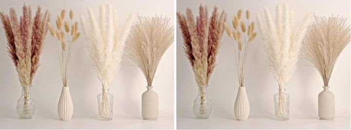 Natural Dried Pampas Grass Decor, 110 PCS Pampas Grass Contains White Bunny Tails Dried Flowers, Artificial Flowers for Bathroom Decor, Bathroom wall, Office Decor and Baby Shower Decorations