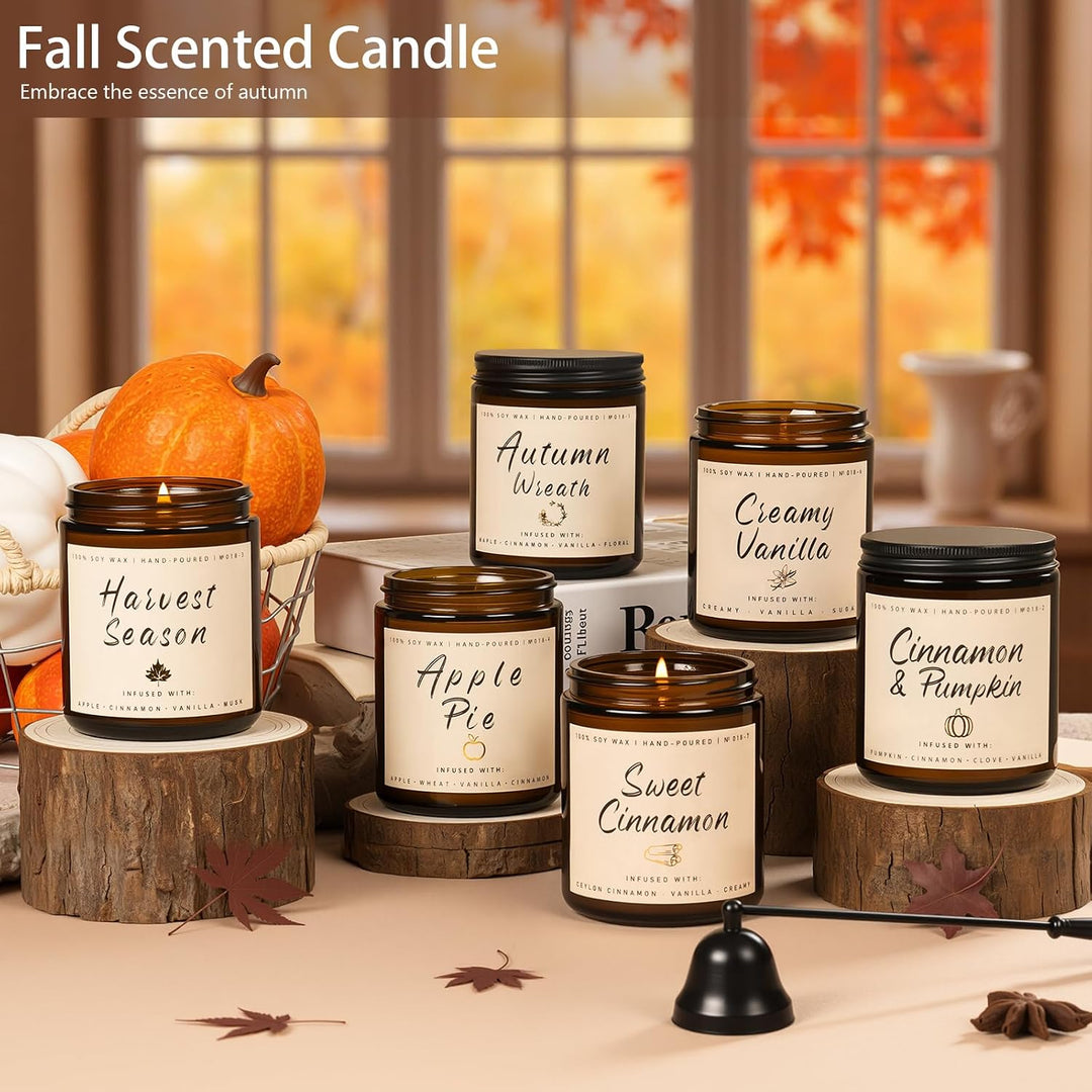 Fall Candles, Apple Pie Scented Candle for Home- Fall Scented Candles Gift Set for Women &amp; Men, Autumn Aromatherapy Candle for Holiday, Thanksgiving, Cozy Home Décor，Long-Lasting Fragrance，7 oz