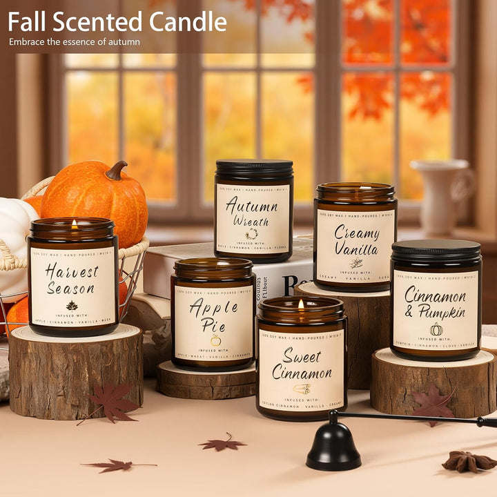 Fall Candles, Apple Pie Scented Candle for Home- Fall Scented Candles Gift Set for Women &amp; Men, Autumn Aromatherapy Candle for Holiday, Thanksgiving, Cozy Home Décor，Long-Lasting Fragrance，7 oz