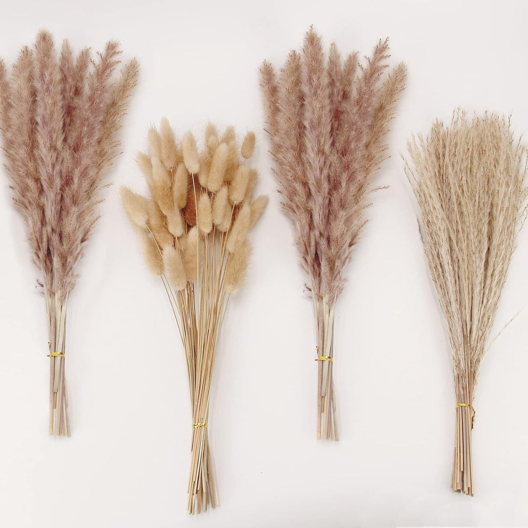 Natural Dried Pampas Grass Decor, 110 PCS Pampas Grass Contains White Bunny Tails Dried Flowers, Artificial Flowers for Bathroom Decor, Bathroom wall, Office Decor and Baby Shower Decorations