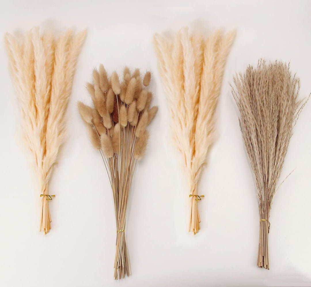 Natural Dried Pampas Grass Decor, 110 PCS Pampas Grass Contains White Bunny Tails Dried Flowers, Artificial Flowers for Bathroom Decor, Bathroom wall, Office Decor and Baby Shower Decorations