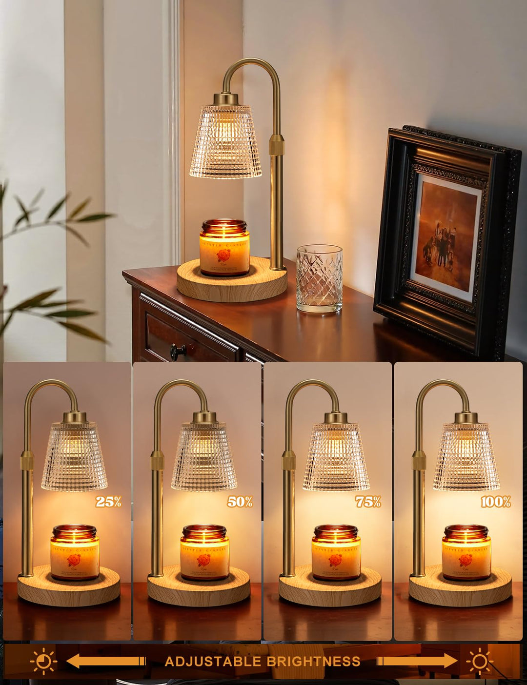 Rustic Candle Warmer Lamp with Timer, Dimmable Candle Warmer for Jar Candles, Height Adjustable Wax Melts Warmer, Birthday Gifts for Women Mom, House Warming Gifts New Home Decor
