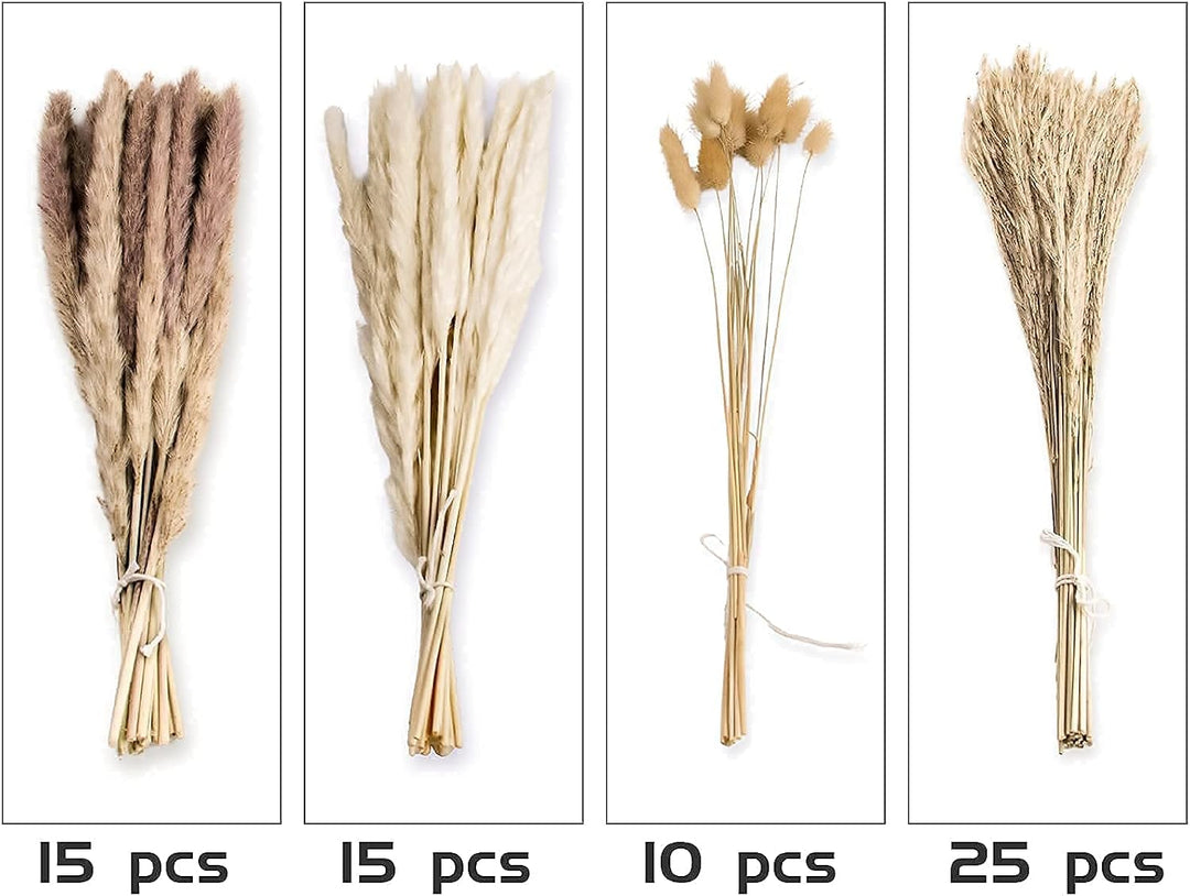 Natural Dried Pampas Grass Decor, 110 PCS Pampas Grass Contains White Bunny Tails Dried Flowers, Artificial Flowers for Bathroom Decor, Bathroom wall, Office Decor and Baby Shower Decorations