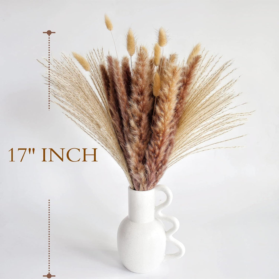 Natural Dried Pampas Grass Decor, 110 PCS Pampas Grass Contains White Bunny Tails Dried Flowers, Artificial Flowers for Bathroom Decor, Bathroom wall, Office Decor and Baby Shower Decorations