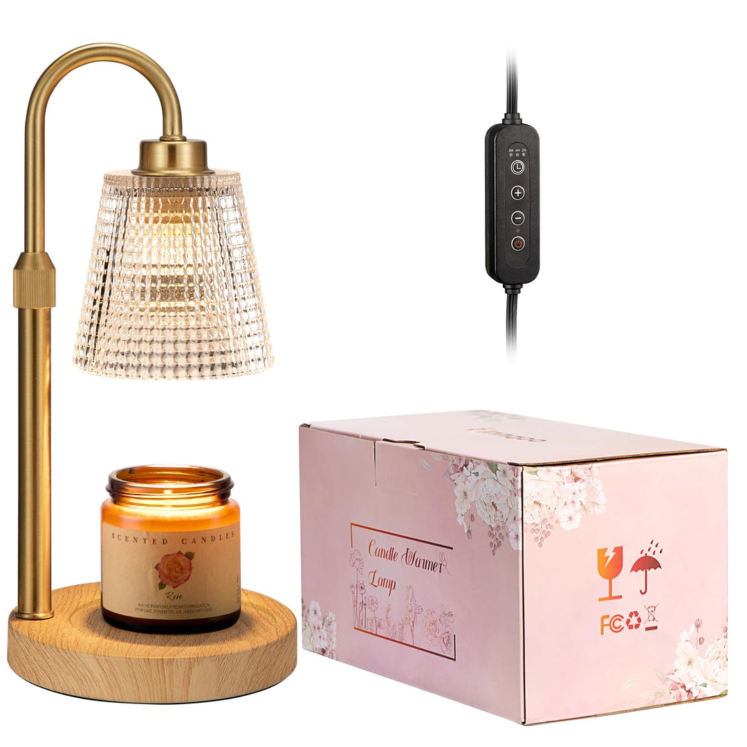 Rustic Candle Warmer Lamp with Timer, Dimmable Candle Warmer for Jar Candles, Height Adjustable Wax Melts Warmer, Birthday Gifts for Women Mom, House Warming Gifts New Home Decor