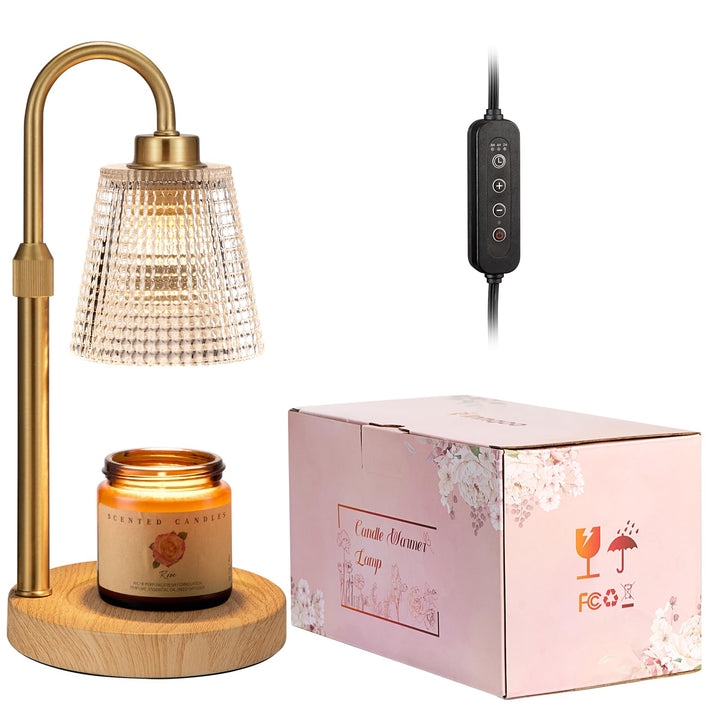 Rustic Candle Warmer Lamp with Timer, Dimmable Candle Warmer for Jar Candles, Height Adjustable Wax Melts Warmer, Birthday Gifts for Women Mom, House Warming Gifts New Home Decor