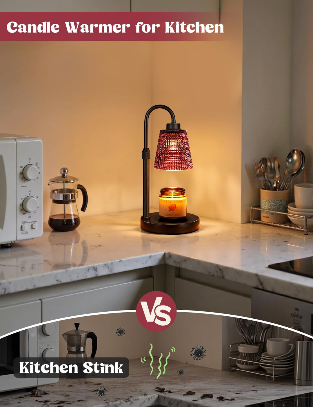 Rustic Candle Warmer Lamp with Timer, Dimmable Candle Warmer for Jar Candles, Height Adjustable Wax Melts Warmer, Birthday Gifts for Women Mom, House Warming Gifts New Home Decor