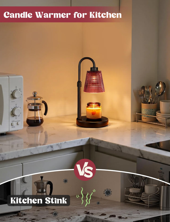 Rustic Candle Warmer Lamp with Timer, Dimmable Candle Warmer for Jar Candles, Height Adjustable Wax Melts Warmer, Birthday Gifts for Women Mom, House Warming Gifts New Home Decor