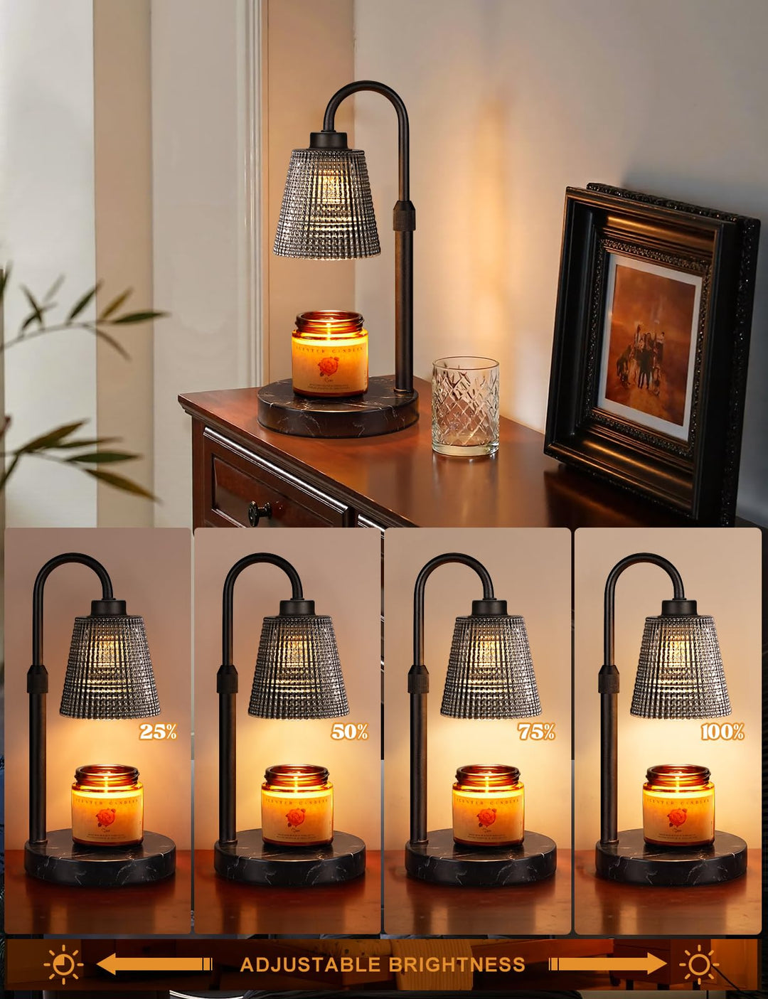Rustic Candle Warmer Lamp with Timer, Dimmable Candle Warmer for Jar Candles, Height Adjustable Wax Melts Warmer, Birthday Gifts for Women Mom, House Warming Gifts New Home Decor