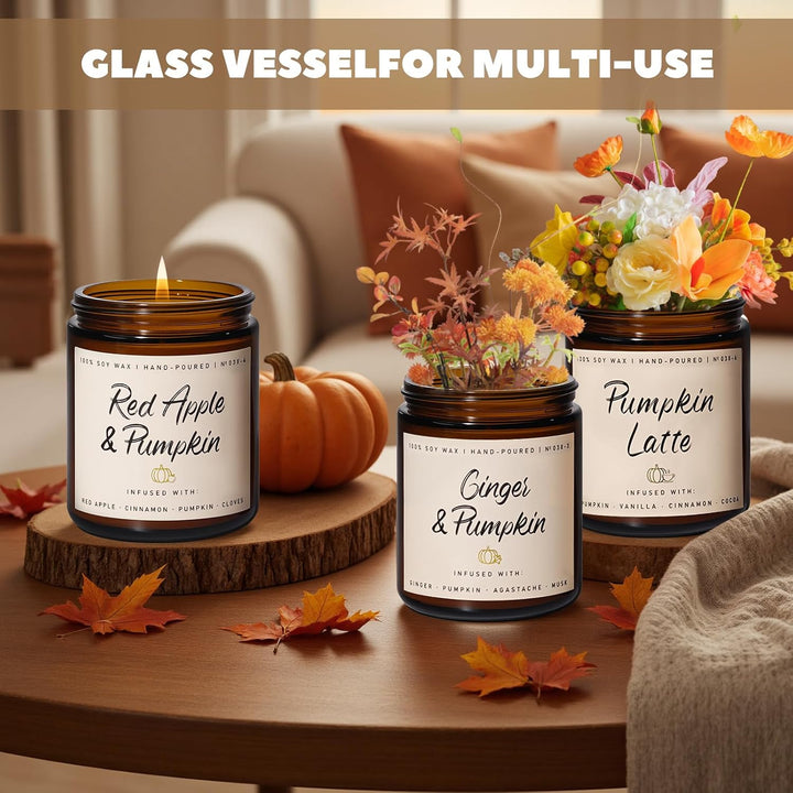 Fall Candles, Apple Pie Scented Candle for Home- Fall Scented Candles Gift Set for Women &amp; Men, Autumn Aromatherapy Candle for Holiday, Thanksgiving, Cozy Home Décor，Long-Lasting Fragrance，7 oz