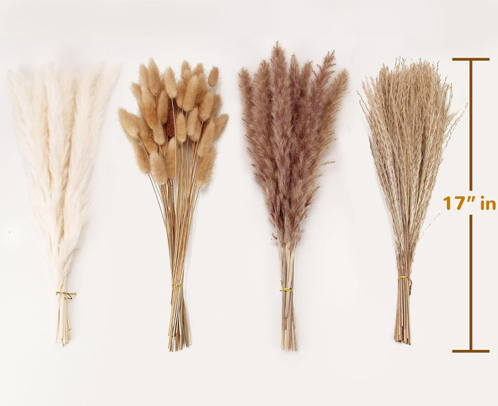 Natural Dried Pampas Grass Decor, 110 PCS Pampas Grass Contains White Bunny Tails Dried Flowers, Artificial Flowers for Bathroom Decor, Bathroom wall, Office Decor and Baby Shower Decorations