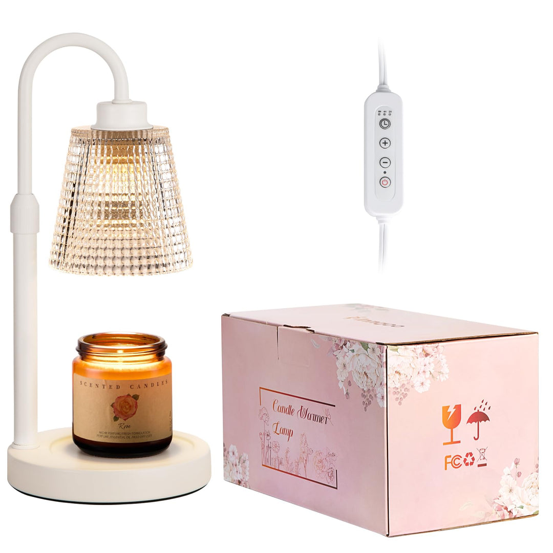Rustic Candle Warmer Lamp with Timer, Dimmable Candle Warmer for Jar Candles, Height Adjustable Wax Melts Warmer, Birthday Gifts for Women Mom, House Warming Gifts New Home Decor