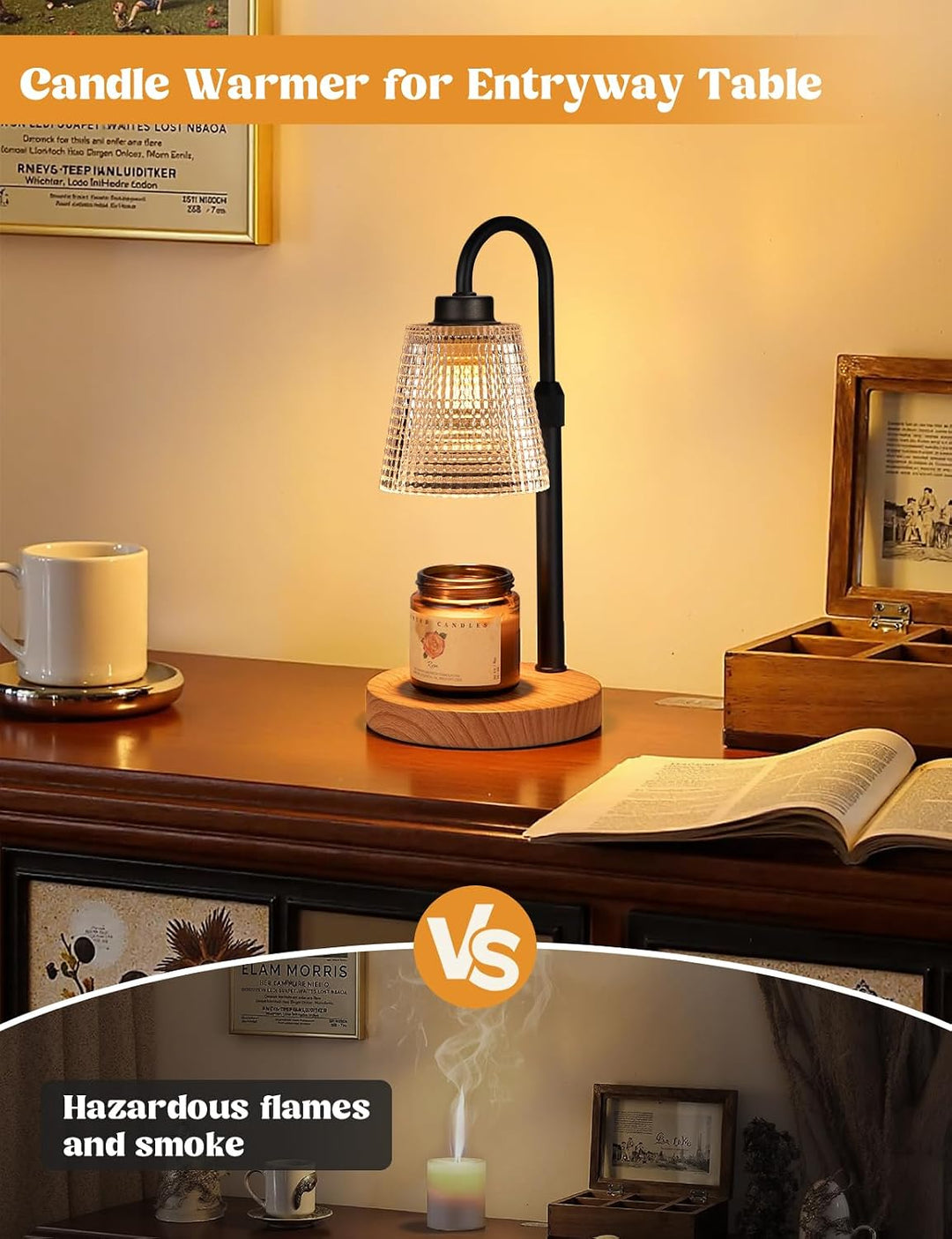 Rustic Candle Warmer Lamp with Timer, Dimmable Candle Warmer for Jar Candles, Height Adjustable Wax Melts Warmer, Birthday Gifts for Women Mom, House Warming Gifts New Home Decor