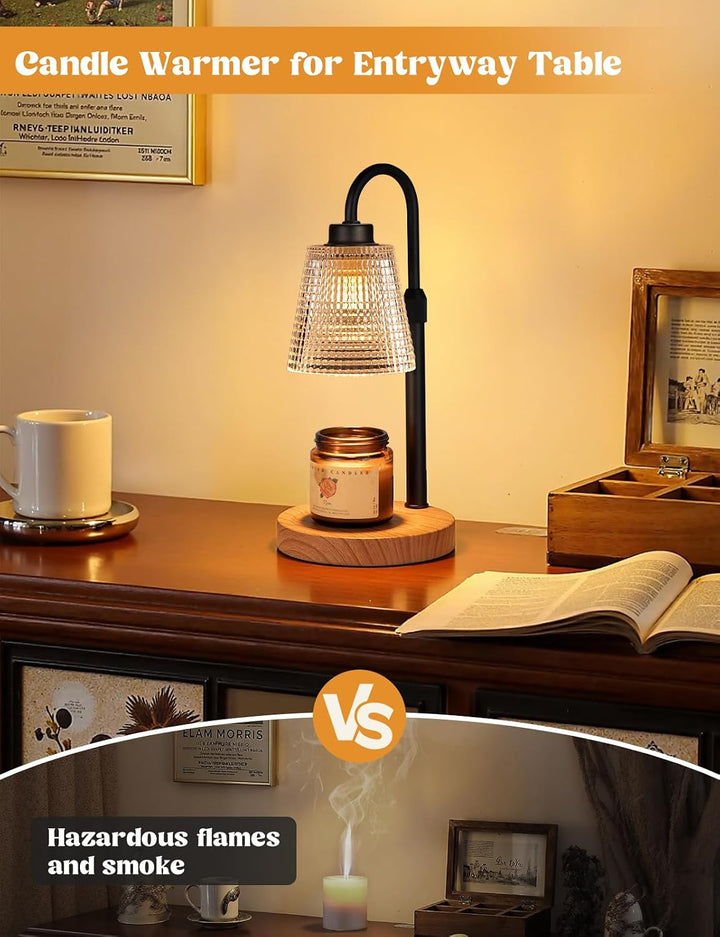 Rustic Candle Warmer Lamp with Timer, Dimmable Candle Warmer for Jar Candles, Height Adjustable Wax Melts Warmer, Birthday Gifts for Women Mom, House Warming Gifts New Home Decor