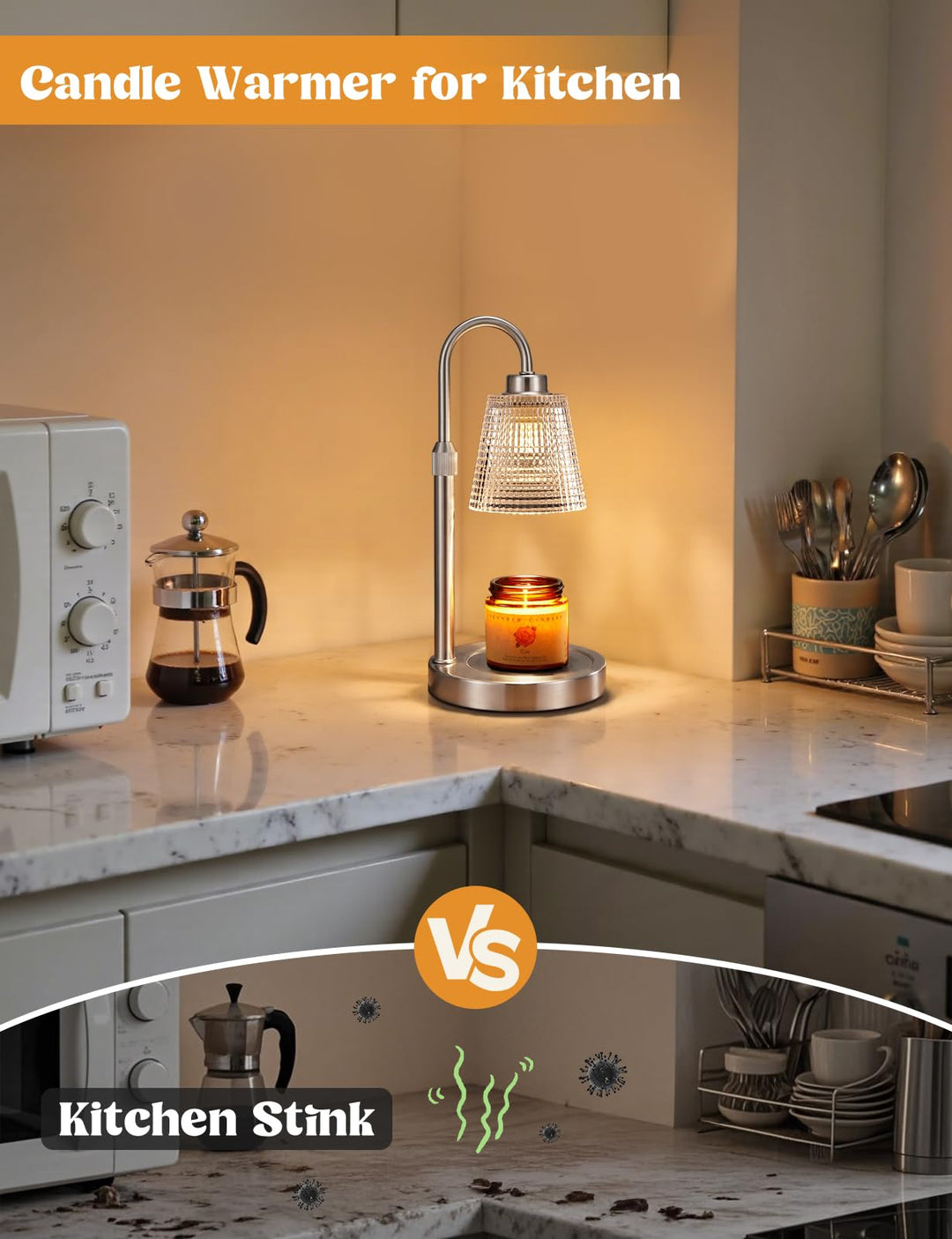 Rustic Candle Warmer Lamp with Timer, Dimmable Candle Warmer for Jar Candles, Height Adjustable Wax Melts Warmer, Birthday Gifts for Women Mom, House Warming Gifts New Home Decor