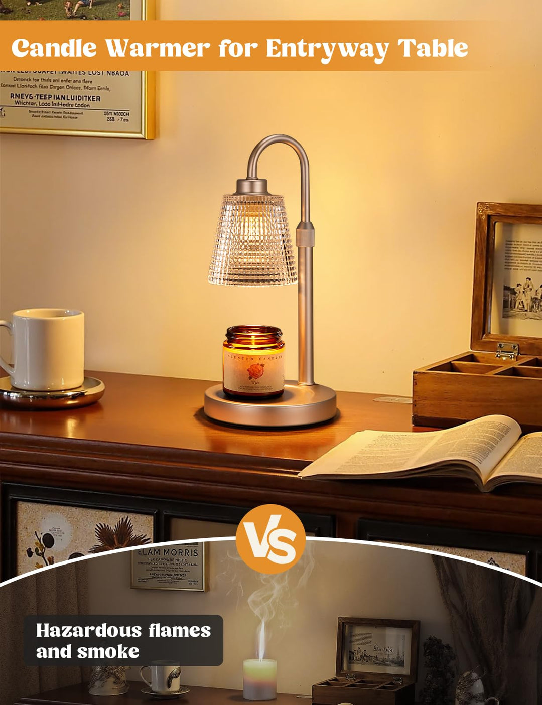 Rustic Candle Warmer Lamp with Timer, Dimmable Candle Warmer for Jar Candles, Height Adjustable Wax Melts Warmer, Birthday Gifts for Women Mom, House Warming Gifts New Home Decor
