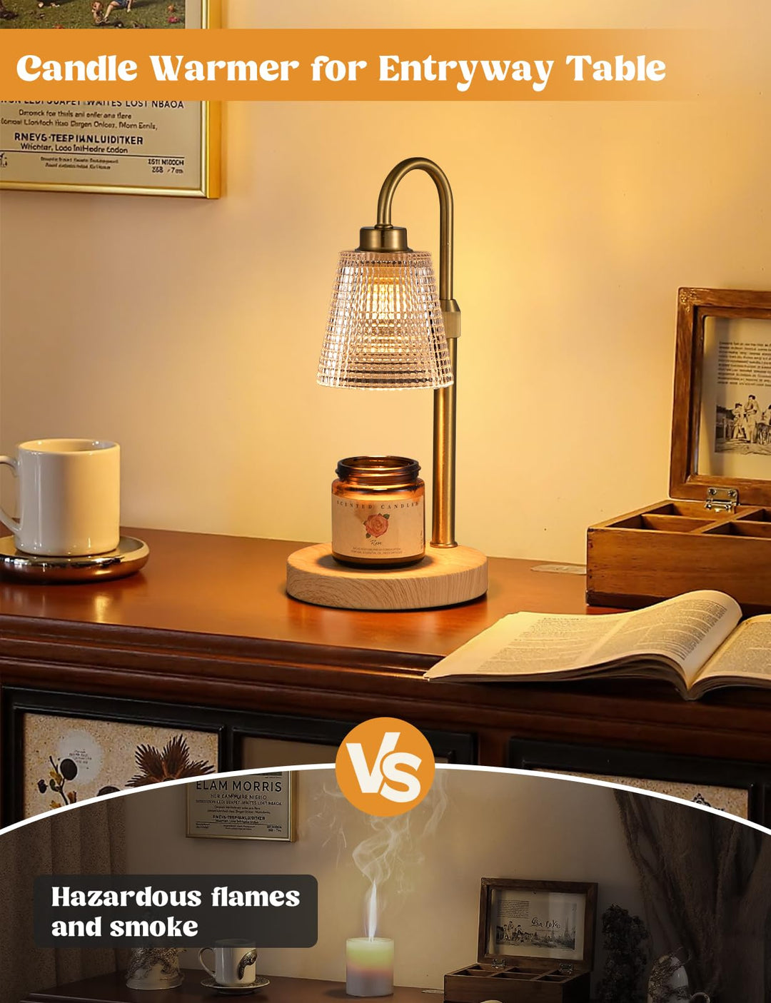 Rustic Candle Warmer Lamp with Timer, Dimmable Candle Warmer for Jar Candles, Height Adjustable Wax Melts Warmer, Birthday Gifts for Women Mom, House Warming Gifts New Home Decor