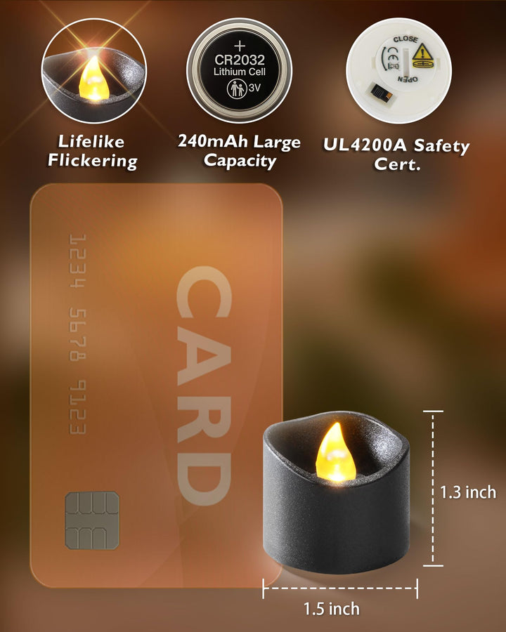 Homemory 24-Pack Black Flameless Battery Tea Light Candles, 200+ Hours