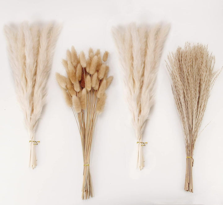 Natural Dried Pampas Grass Decor, 110 PCS Pampas Grass Contains White Bunny Tails Dried Flowers, Artificial Flowers for Bathroom Decor, Bathroom wall, Office Decor and Baby Shower Decorations
