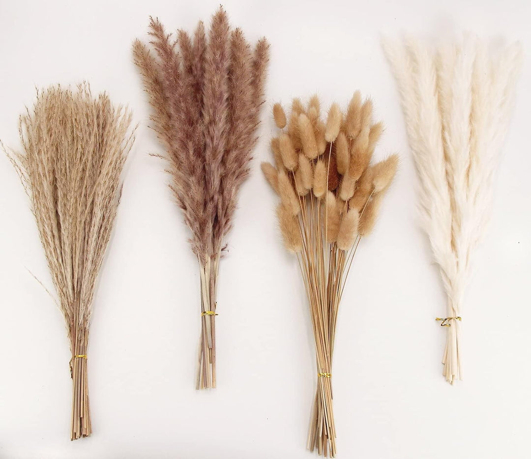 Natural Dried Pampas Grass Decor, 110 PCS Pampas Grass Contains White Bunny Tails Dried Flowers, Artificial Flowers for Bathroom Decor, Bathroom wall, Office Decor and Baby Shower Decorations