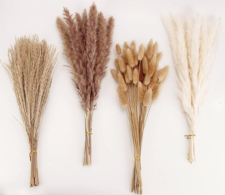 Natural Dried Pampas Grass Decor, 110 PCS Pampas Grass Contains White Bunny Tails Dried Flowers, Artificial Flowers for Bathroom Decor, Bathroom wall, Office Decor and Baby Shower Decorations