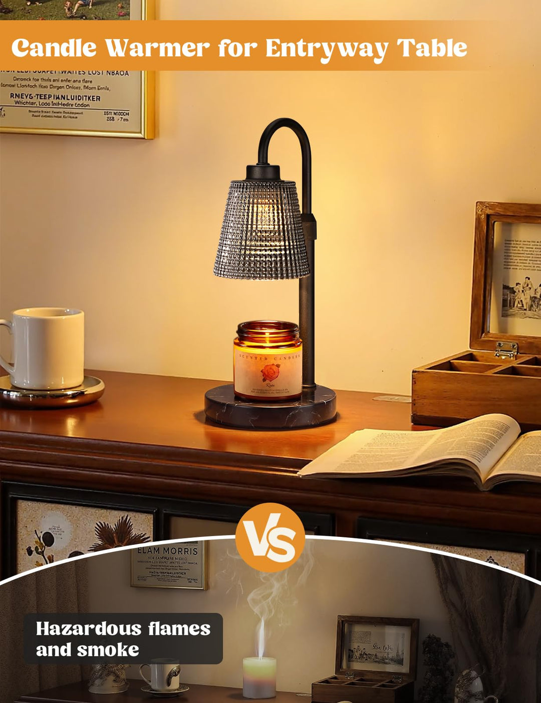 Rustic Candle Warmer Lamp with Timer, Dimmable Candle Warmer for Jar Candles, Height Adjustable Wax Melts Warmer, Birthday Gifts for Women Mom, House Warming Gifts New Home Decor