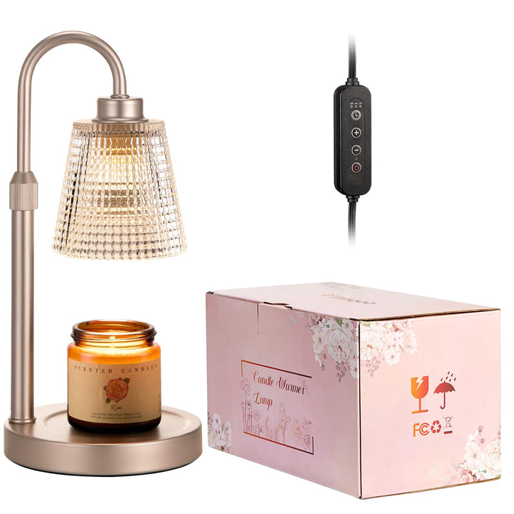 Rustic Candle Warmer Lamp with Timer, Dimmable Candle Warmer for Jar Candles, Height Adjustable Wax Melts Warmer, Birthday Gifts for Women Mom, House Warming Gifts New Home Decor