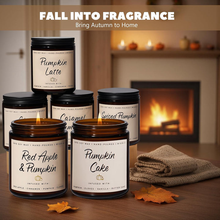Fall Candles, Apple Pie Scented Candle for Home- Fall Scented Candles Gift Set for Women &amp; Men, Autumn Aromatherapy Candle for Holiday, Thanksgiving, Cozy Home Décor，Long-Lasting Fragrance，7 oz