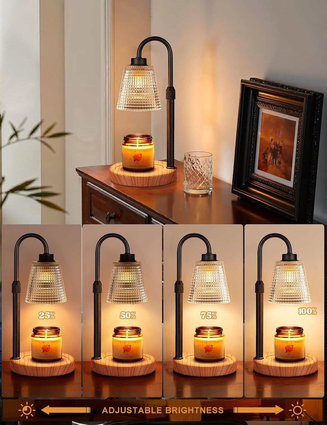 Rustic Candle Warmer Lamp with Timer, Dimmable Candle Warmer for Jar Candles, Height Adjustable Wax Melts Warmer, Birthday Gifts for Women Mom, House Warming Gifts New Home Decor