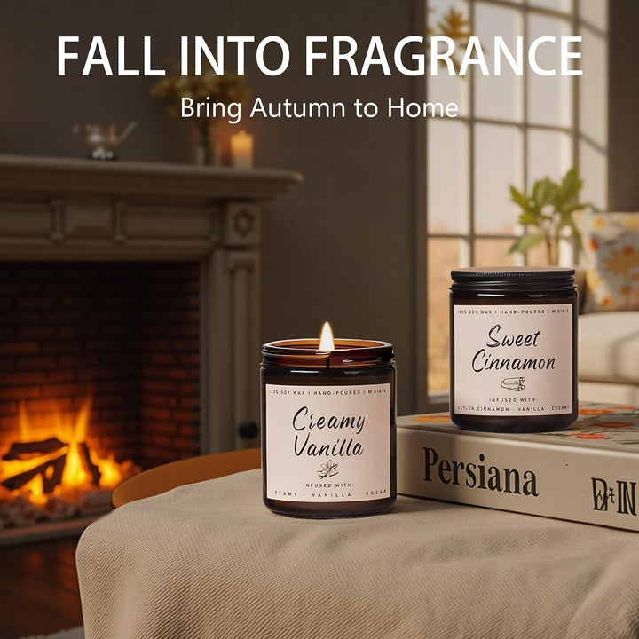 Fall Candles, Apple Pie Scented Candle for Home- Fall Scented Candles Gift Set for Women &amp; Men, Autumn Aromatherapy Candle for Holiday, Thanksgiving, Cozy Home Décor，Long-Lasting Fragrance，7 oz